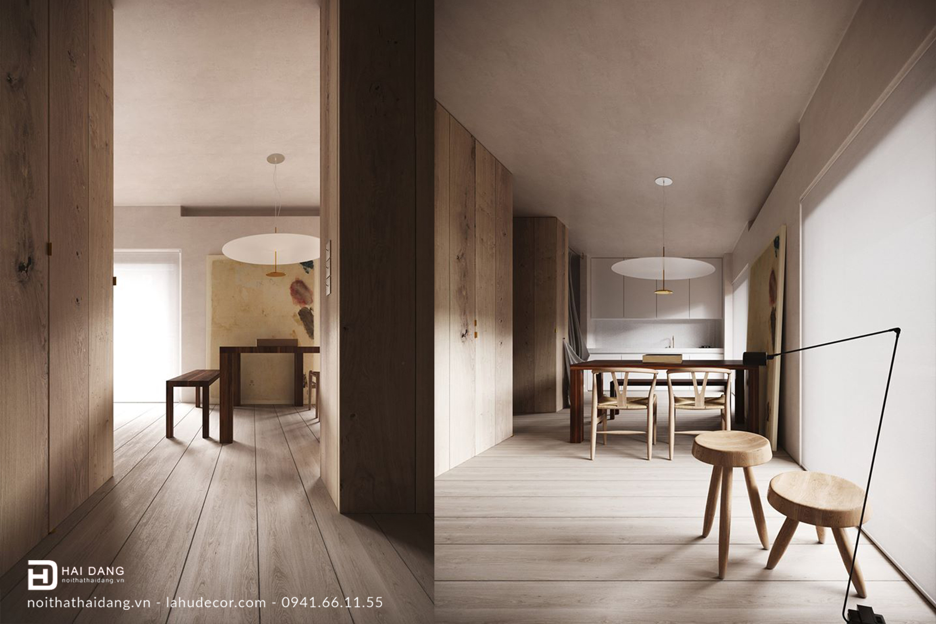 Nội thất chung cư hiện đại được làm hoàn toàn bằng gỗ tự nhiên